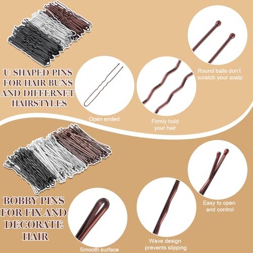 400 Pcs Bobby Pins Set, 2 Inch Hair Pins for Women and Girls, U-Shaped Pins for Buns, 5 Colors (Brown, Blonde, Black) Styling Pins with Storage Box - görsel 6