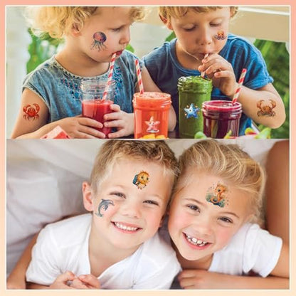 102 PCS Individually Wrapped Ocean Animals Temporary Tattoos for Kids – Cute Sea Creature Stickers for Girls, Boys, Body, Arm, Shoulder – Birthday Party Supplies & Gifts