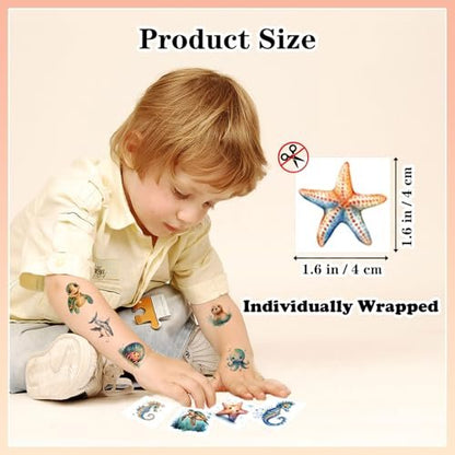 102 PCS Individually Wrapped Ocean Animals Temporary Tattoos for Kids – Cute Sea Creature Stickers for Girls, Boys, Body, Arm, Shoulder – Birthday Party Supplies & Gifts