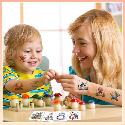 102 PCS Individually Wrapped Ocean Animals Temporary Tattoos for Kids – Cute Sea Creature Stickers for Girls, Boys, Body, Arm, Shoulder – Birthday Party Supplies & Gifts