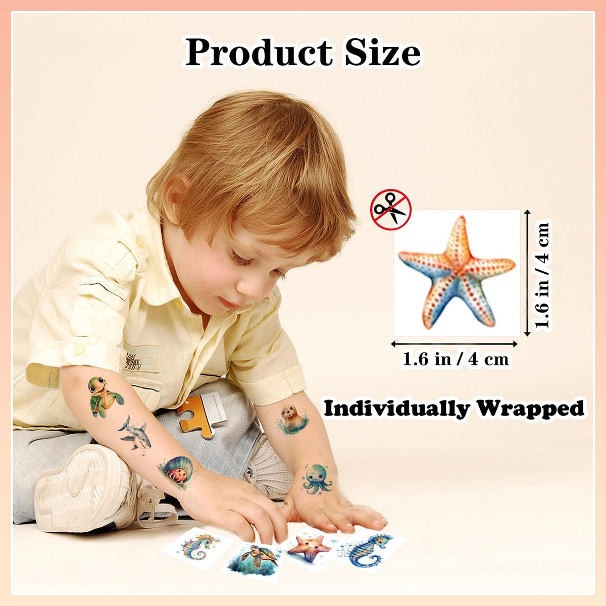 102 PCS Individually Wrapped Ocean Animals Temporary Tattoos for Kids – Cute Sea Creature Stickers for Girls, Boys, Body, Arm, Shoulder – Birthday Party Supplies & Gifts - görsel 5