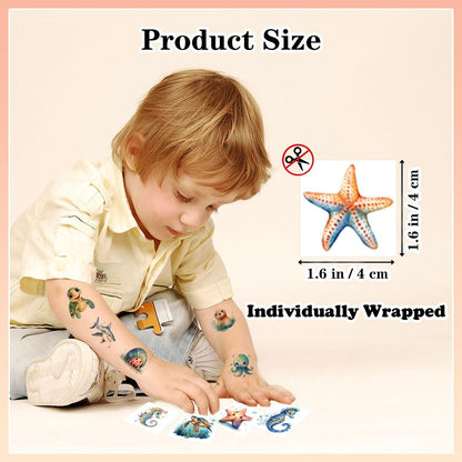 102 PCS Individually Wrapped Ocean Animals Temporary Tattoos for Kids – Cute Sea Creature Stickers for Girls, Boys, Body, Arm, Shoulder – Birthday Party Supplies & Gifts