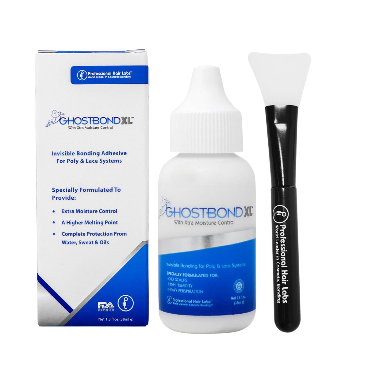 GHOSTBOND XL Hair Replacement Adhesive 1.3oz & Silicone Applicator – Invisible Lace Wig Glue, Water & Oil-Resistant, Non-Toxic, Easy Application for Lace Wigs & Hair Systems Avelisse