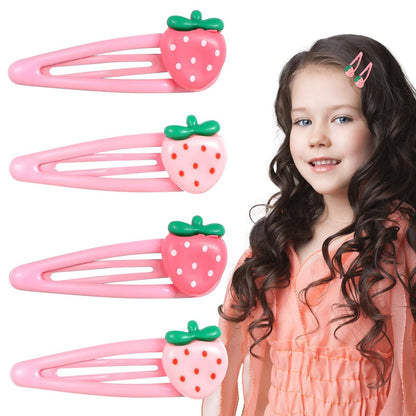 Mabor 4Pcs Strawberry Hair Clips - Snap Pink Barrettes for Girls, Toddlers, Kids, Teens - Kawaii Y2K Hair Accessories