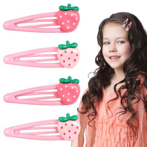 Mabor 4Pcs Strawberry Hair Clips - Snap Pink Barrettes for Girls, Toddlers, Kids, Teens - Kawaii Y2K Hair Accessories - görsel 5