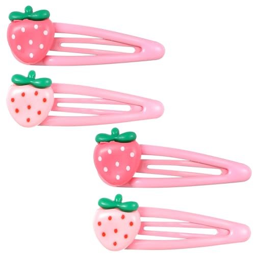 Mabor 4Pcs Strawberry Hair Clips - Snap Pink Barrettes for Girls, Toddlers, Kids, Teens - Kawaii Y2K Hair Accessories - görsel 1