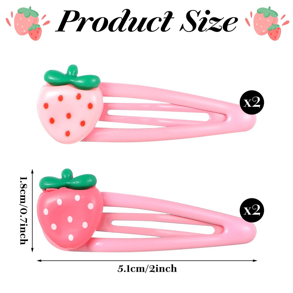 Mabor 4Pcs Strawberry Hair Clips - Snap Pink Barrettes for Girls, Toddlers, Kids, Teens - Kawaii Y2K Hair Accessories - görsel 4