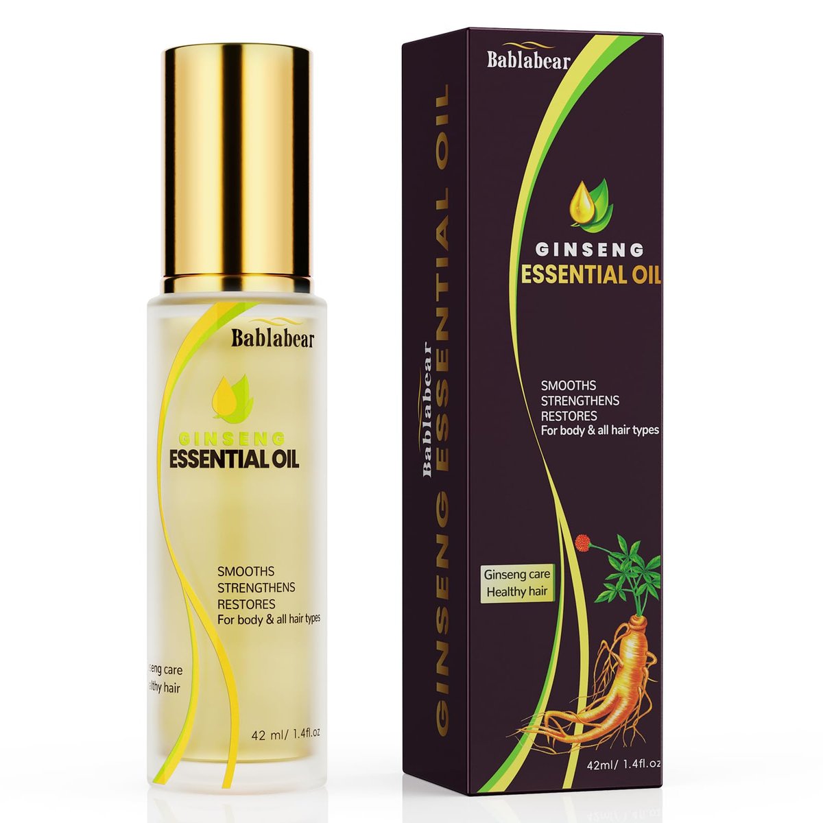 Bablabear Hair Oil for Frizzy Hair - Hydrating Oil Serum Repairs Damaged Hair, Strengthens, Heat Protection, Adds Shine, Smooths Split Ends (1.4 Fl Oz) Avelisse