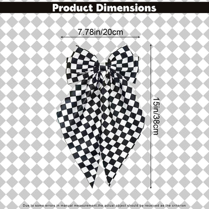 Black and White Checkered Hair Bow - Large 7.9" × 15" Hair Bow Clip for Women and Girls