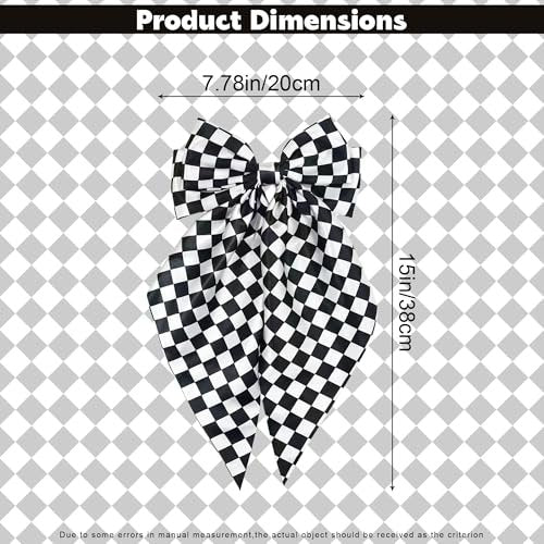 Black and White Checkered Hair Bow - Large 7.9" × 15" Hair Bow Clip for Women and Girls - görsel 4