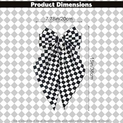 Black and White Checkered Hair Bow - Large 7.9" × 15" Hair Bow Clip for Women and Girls