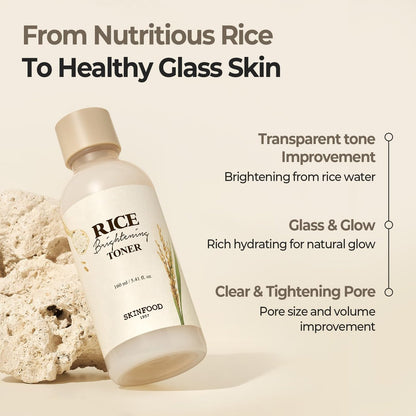 SKINFOOD Rice Brightening Toner - Vegan Korean Skincare with Fermented Rice Water for Glass Skin, Pore Minimizing & Hydrating, 5.41 fl oz Avelisse