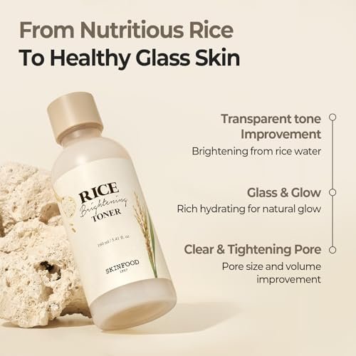 SKINFOOD Rice Brightening Toner - Vegan Korean Skincare with Fermented Rice Water for Glass Skin, Pore Minimizing & Hydrating, 5.41 fl oz Avelisse