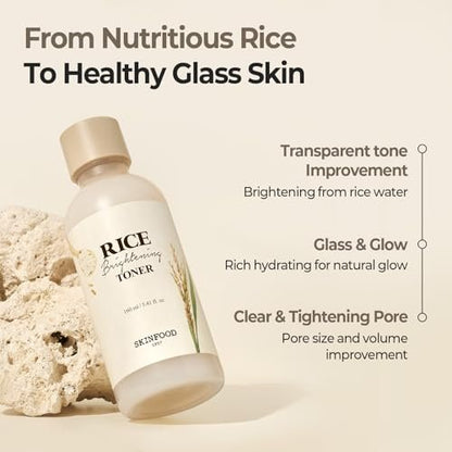 SKINFOOD Rice Brightening Toner - Vegan Korean Skincare with Fermented Rice Water for Glass Skin, Pore Minimizing & Hydrating, 5.41 fl oz Avelisse