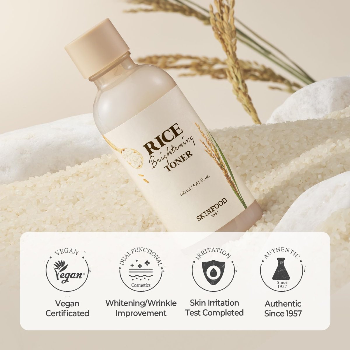 SKINFOOD Rice Brightening Toner - Vegan Korean Skincare with Fermented Rice Water for Glass Skin, Pore Minimizing & Hydrating, 5.41 fl oz Avelisse