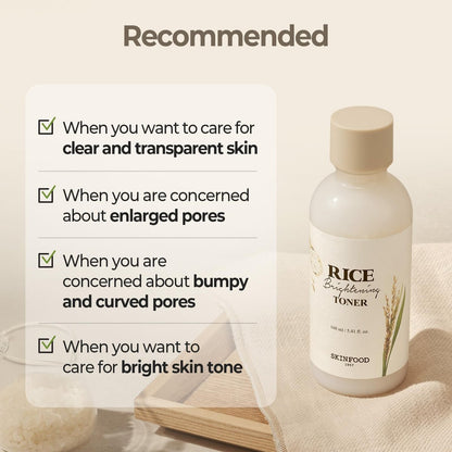 SKINFOOD Rice Brightening Toner - Vegan Korean Skincare with Fermented Rice Water for Glass Skin, Pore Minimizing & Hydrating, 5.41 fl oz Avelisse
