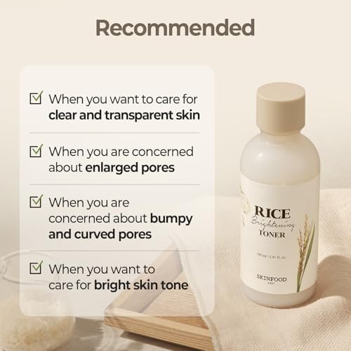 SKINFOOD Rice Brightening Toner - Vegan Korean Skincare with Fermented Rice Water for Glass Skin, Pore Minimizing & Hydrating, 5.41 fl oz Avelisse