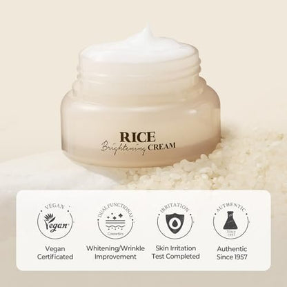 SKINFOOD Rice Brightening Cream - Korean Face Moisturizer with Fermented Rice Water for Natural Glow Glass Skin, Vegan, 60ml/2fl.oz. Avelisse