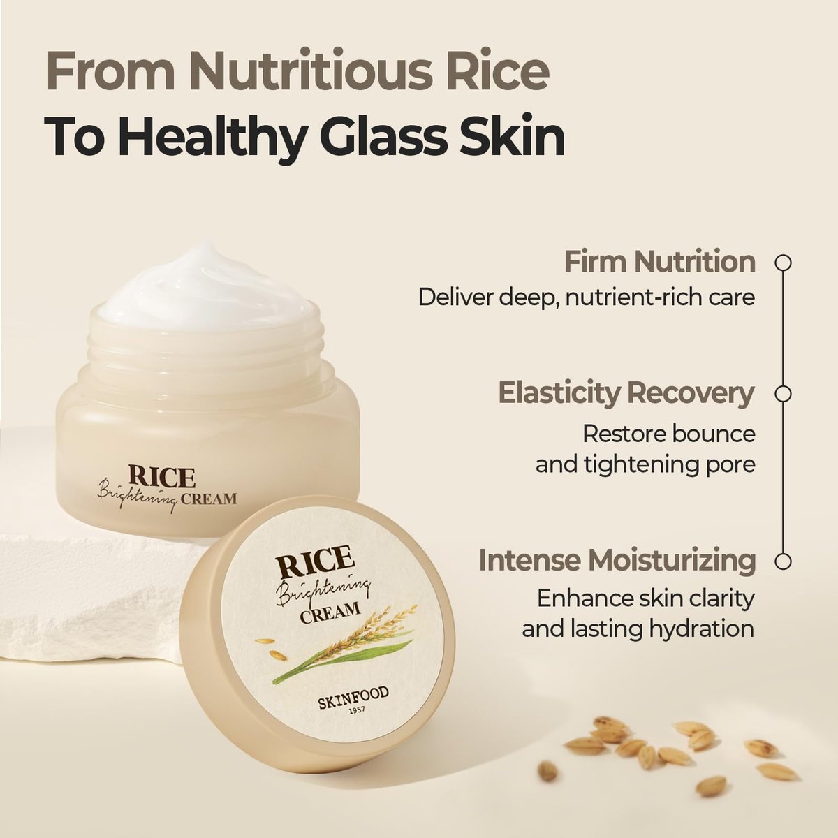 SKINFOOD Rice Brightening Cream - Korean Face Moisturizer with Fermented Rice Water for Natural Glow Glass Skin, Vegan, 60ml/2fl.oz. Avelisse