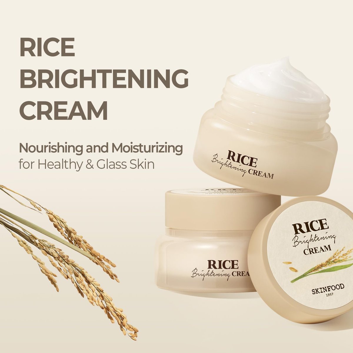 SKINFOOD Rice Brightening Cream - Korean Face Moisturizer with Fermented Rice Water for Natural Glow Glass Skin, Vegan, 60ml/2fl.oz. Avelisse