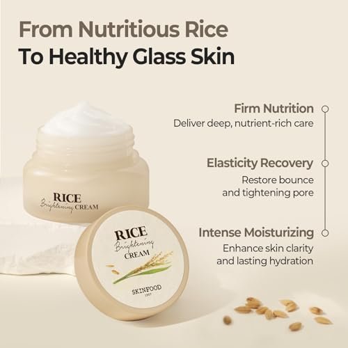 SKINFOOD Rice Brightening Cream - Korean Face Moisturizer with Fermented Rice Water for Natural Glow Glass Skin, Vegan, 60ml/2fl.oz. Avelisse