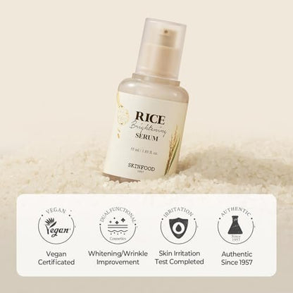 SKINFOOD Rice Serum - 48 Hours Fermented Rice Water Korean Face Serum for Glass Skin, Pore Minimizer, Brightening, 55ml/1.86fl.oz Avelisse