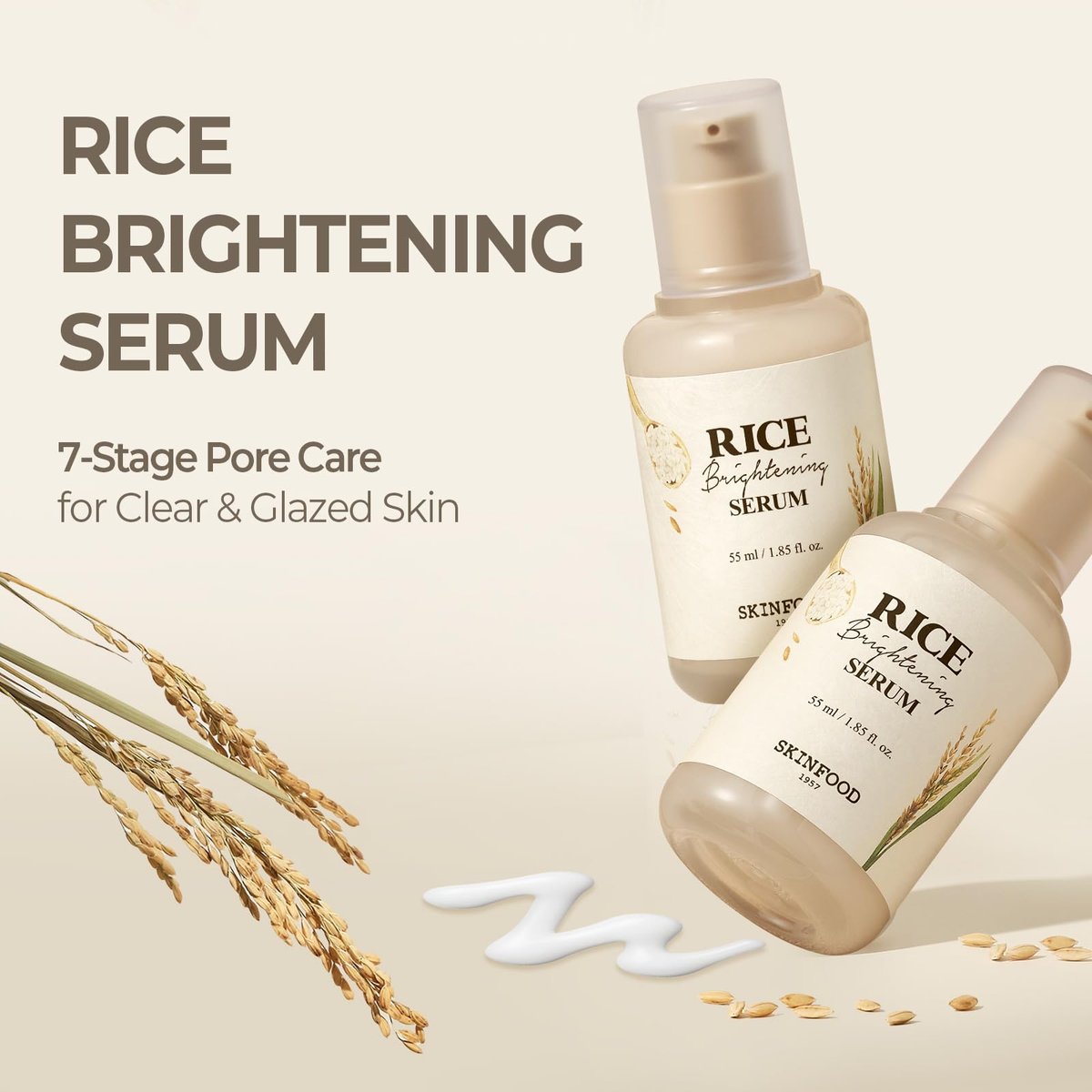 SKINFOOD Rice Serum - 48 Hours Fermented Rice Water Korean Face Serum for Glass Skin, Pore Minimizer, Brightening, 55ml/1.86fl.oz Avelisse