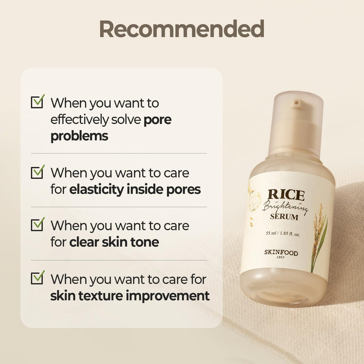SKINFOOD Rice Serum - 48 Hours Fermented Rice Water Korean Face Serum for Glass Skin, Pore Minimizer, Brightening, 55ml/1.86fl.oz Avelisse