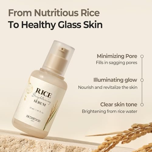 SKINFOOD Rice Serum - 48 Hours Fermented Rice Water Korean Face Serum for Glass Skin, Pore Minimizer, Brightening, 55ml/1.86fl.oz Avelisse
