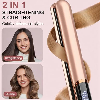 JAETON Flat Iron Hair Straightener with Floating Plates - Rose Gold, 1 Inch, 14 Adjustable Temperatures 200-460°F, Dual Voltage, Digital Display