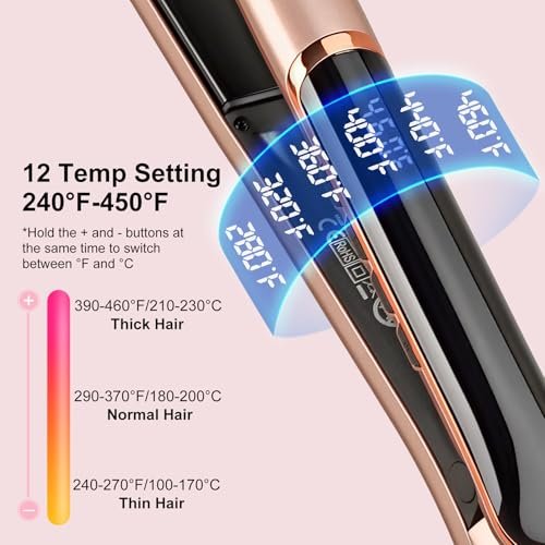 JAETON Flat Iron Hair Straightener with Floating Plates - Rose Gold, 1 Inch, 14 Adjustable Temperatures 200-460°F, Dual Voltage, Digital Display - görsel 8