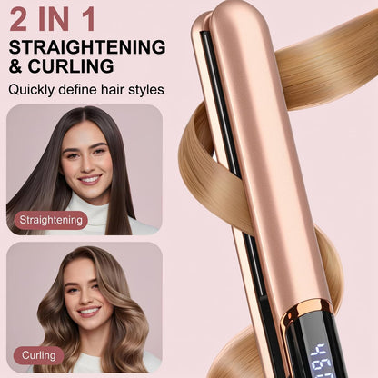 JAETON Flat Iron Hair Straightener with Floating Plates - Rose Gold, 1 Inch, 14 Adjustable Temperatures 200-460°F, Dual Voltage, Digital Display