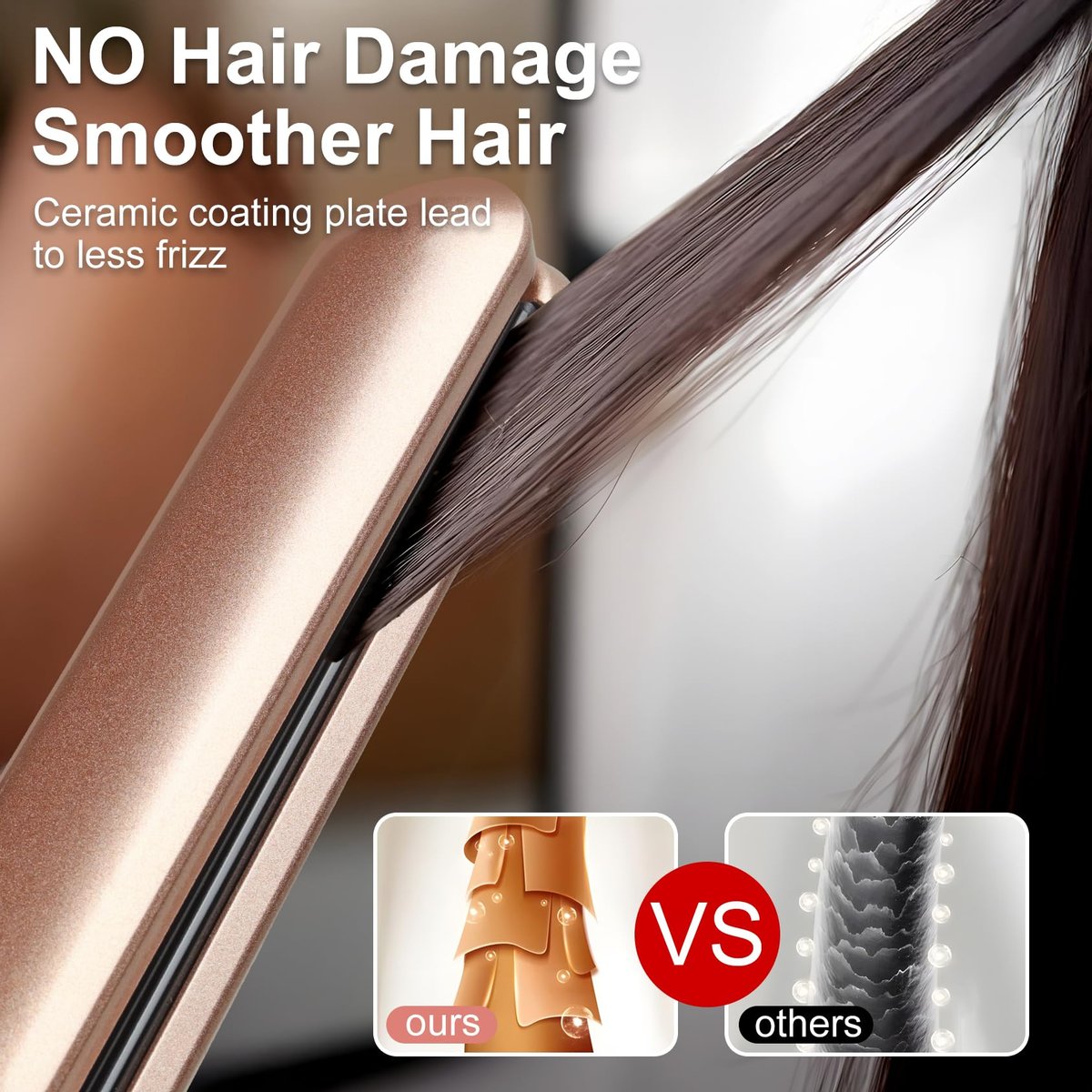 JAETON Flat Iron Hair Straightener with Floating Plates - Rose Gold, 1 Inch, 14 Adjustable Temperatures 200-460°F, Dual Voltage, Digital Display - görsel 5