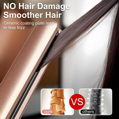 JAETON Flat Iron Hair Straightener with Floating Plates - Rose Gold, 1 Inch, 14 Adjustable Temperatures 200-460°F, Dual Voltage, Digital Display