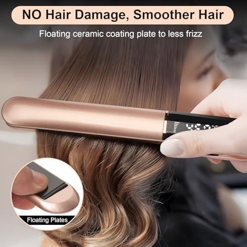 JAETON Flat Iron Hair Straightener with Floating Plates - Rose Gold, 1 Inch, 14 Adjustable Temperatures 200-460°F, Dual Voltage, Digital Display - görsel 10