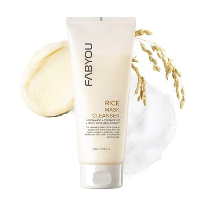 Rice Mask Cleanser 6.76 fl oz - Glow-Boosting & Hydrating Face Wash with Jeju Rice & Natto Gum, Gentle Exfoliating Daily Foam Cleanser, Deep Pore Cleansing, Non-Irritating - Korean Skin Care