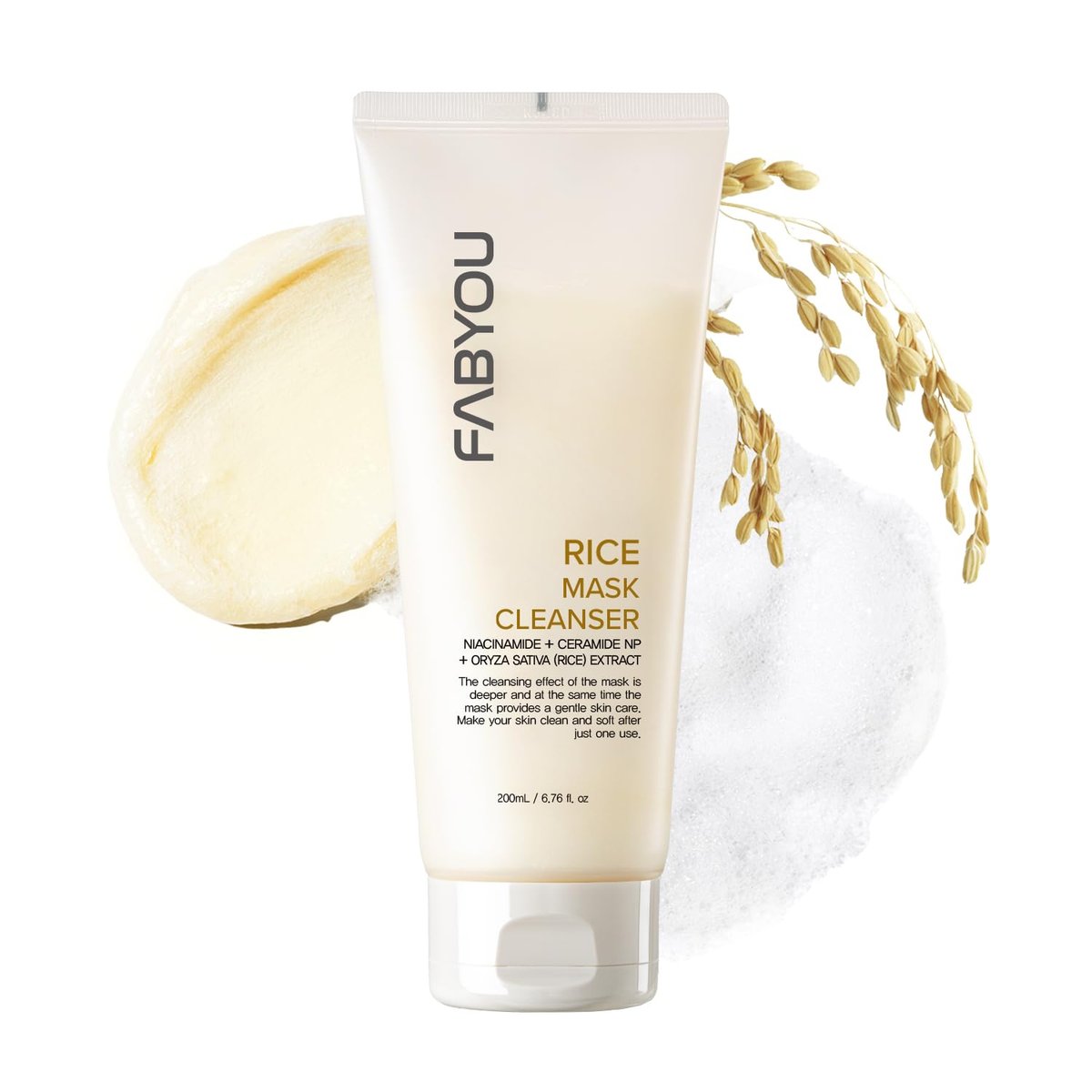 Rice Mask Cleanser 6.76 fl oz - Glow-Boosting & Hydrating Face Wash with Jeju Rice & Natto Gum, Gentle Exfoliating Daily Foam Cleanser, Deep Pore Cleansing, Non-Irritating - Korean Skin Care - görsel 1