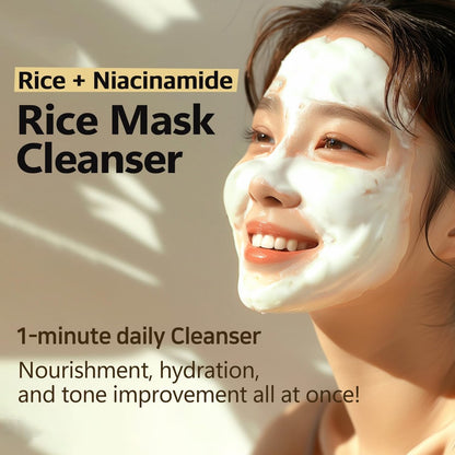 Rice Mask Cleanser 6.76 fl oz - Glow-Boosting & Hydrating Face Wash with Jeju Rice & Natto Gum, Gentle Exfoliating Daily Foam Cleanser, Deep Pore Cleansing, Non-Irritating - Korean Skin Care