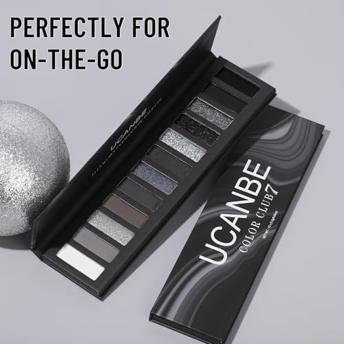UCANBE Smokey Eyeshadow Palette - 12 Color Dark Black White Gray Silver Matte & Shimmer Eye Shadow for Smoky Emo Goth Makeup, Long Lasting Waterproof - görsel 10