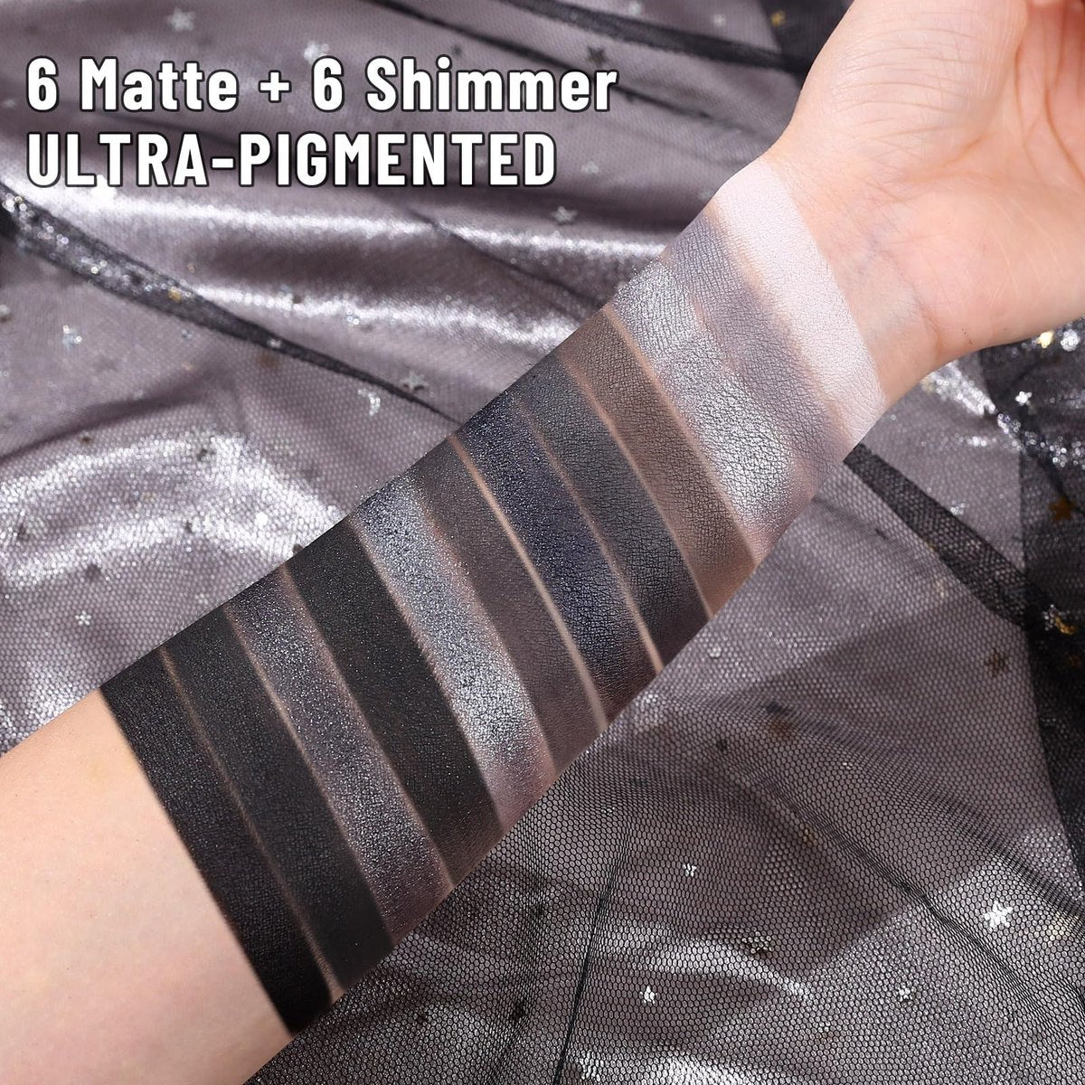 UCANBE Smokey Eyeshadow Palette - 12 Color Dark Black White Gray Silver Matte & Shimmer Eye Shadow for Smoky Emo Goth Makeup, Long Lasting Waterproof - görsel 5