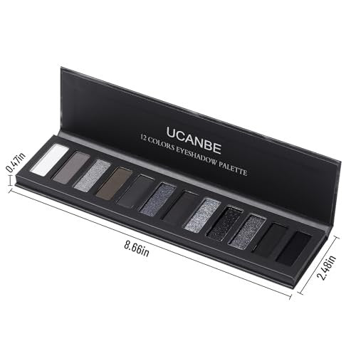 UCANBE Smokey Eyeshadow Palette - 12 Color Dark Black White Gray Silver Matte & Shimmer Eye Shadow for Smoky Emo Goth Makeup, Long Lasting Waterproof - görsel 12
