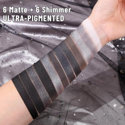 UCANBE Smokey Eyeshadow Palette - 12 Color Dark Black White Gray Silver Matte & Shimmer Eye Shadow for Smoky Emo Goth Makeup, Long Lasting Waterproof