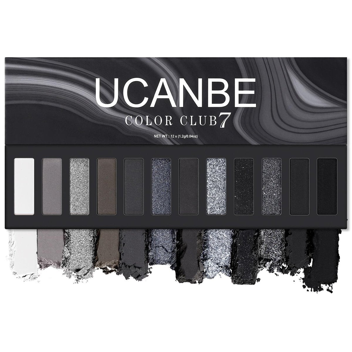 UCANBE Smokey Eyeshadow Palette - 12 Color Dark Black White Gray Silver Matte & Shimmer Eye Shadow for Smoky Emo Goth Makeup, Long Lasting Waterproof - görsel 1