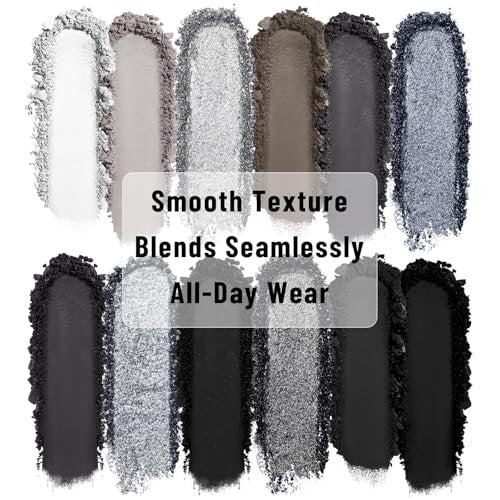 UCANBE Smokey Eyeshadow Palette - 12 Color Dark Black White Gray Silver Matte & Shimmer Eye Shadow for Smoky Emo Goth Makeup, Long Lasting Waterproof - görsel 4