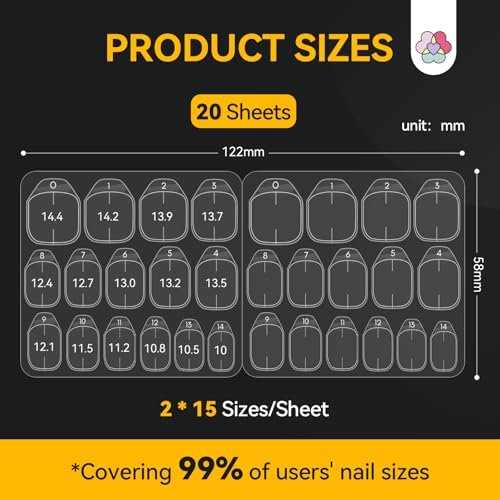 SAVILAND Pro Nail Adhesive Tabs 600 PCS – 30 Day Long Lasting Press On Nail Sticky Tabs, 15 Sizes, 0.3mm Ultra-Thin & Waterproof for Shower, Strong Nail Glue Stickers for Home DIY Use - görsel 12