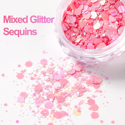 12-Color Pink Nail Glitter Powder Set - Holographic Sequins & Sparkle Flakes for Acrylic Nails Manicure Decorations