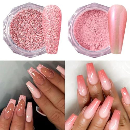 12-Color Pink Nail Glitter Powder Set - Holographic Sequins & Sparkle Flakes for Acrylic Nails Manicure Decorations
