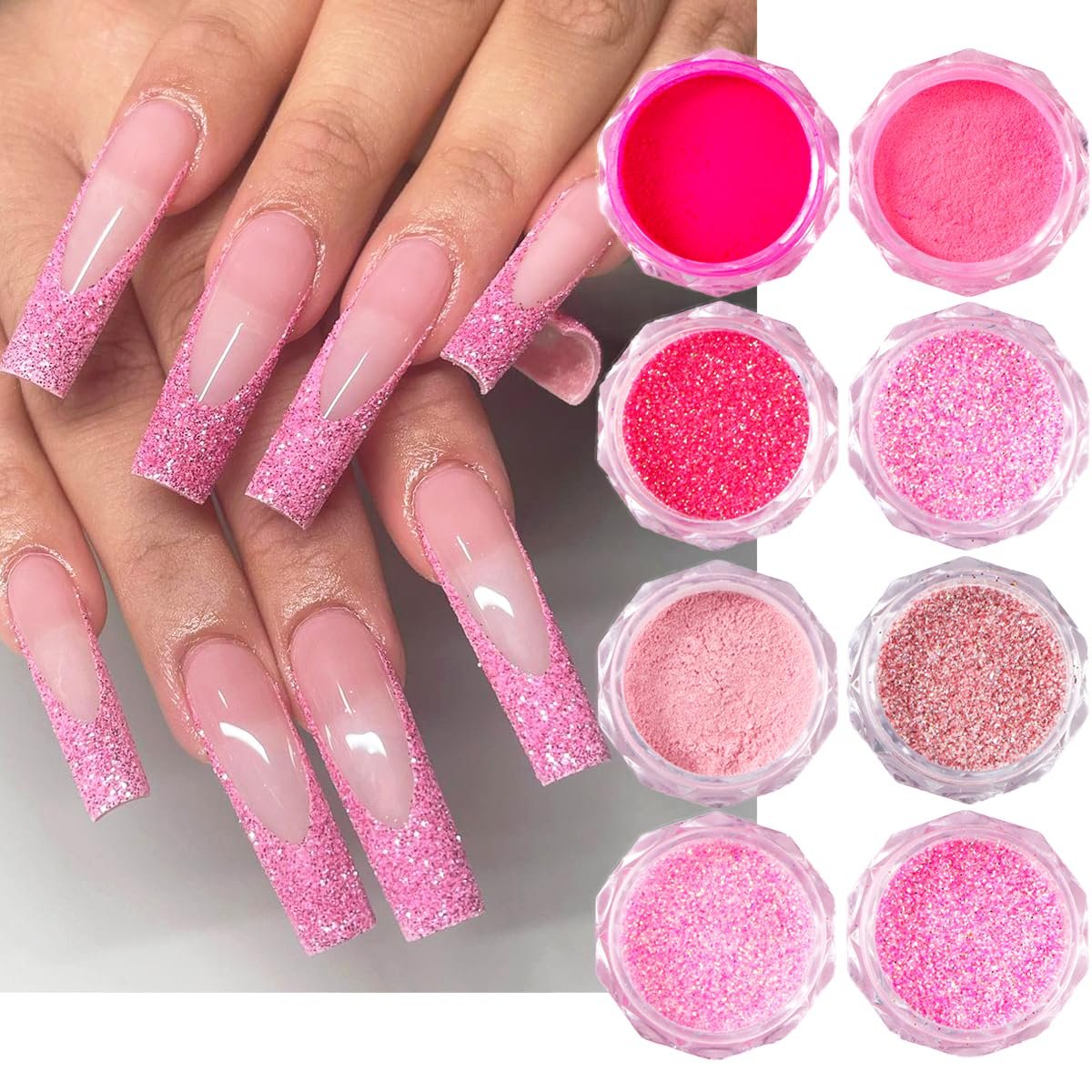 12-Color Pink Nail Glitter Powder Set - Holographic Sequins & Sparkle Flakes for Acrylic Nails Manicure Decorations - görsel 3