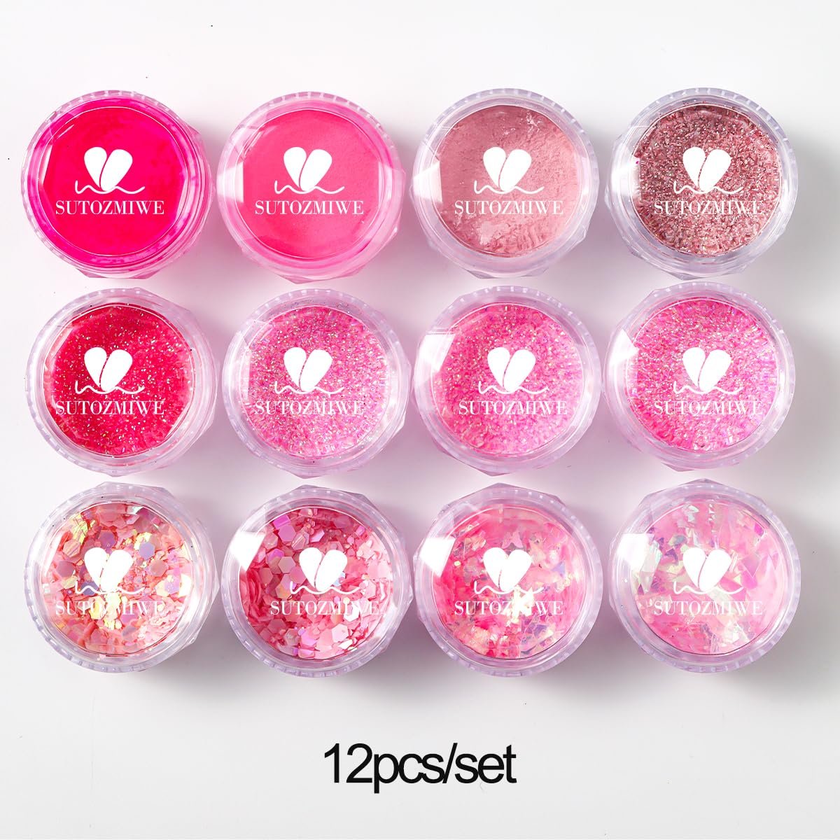 12-Color Pink Nail Glitter Powder Set - Holographic Sequins & Sparkle Flakes for Acrylic Nails Manicure Decorations - görsel 17