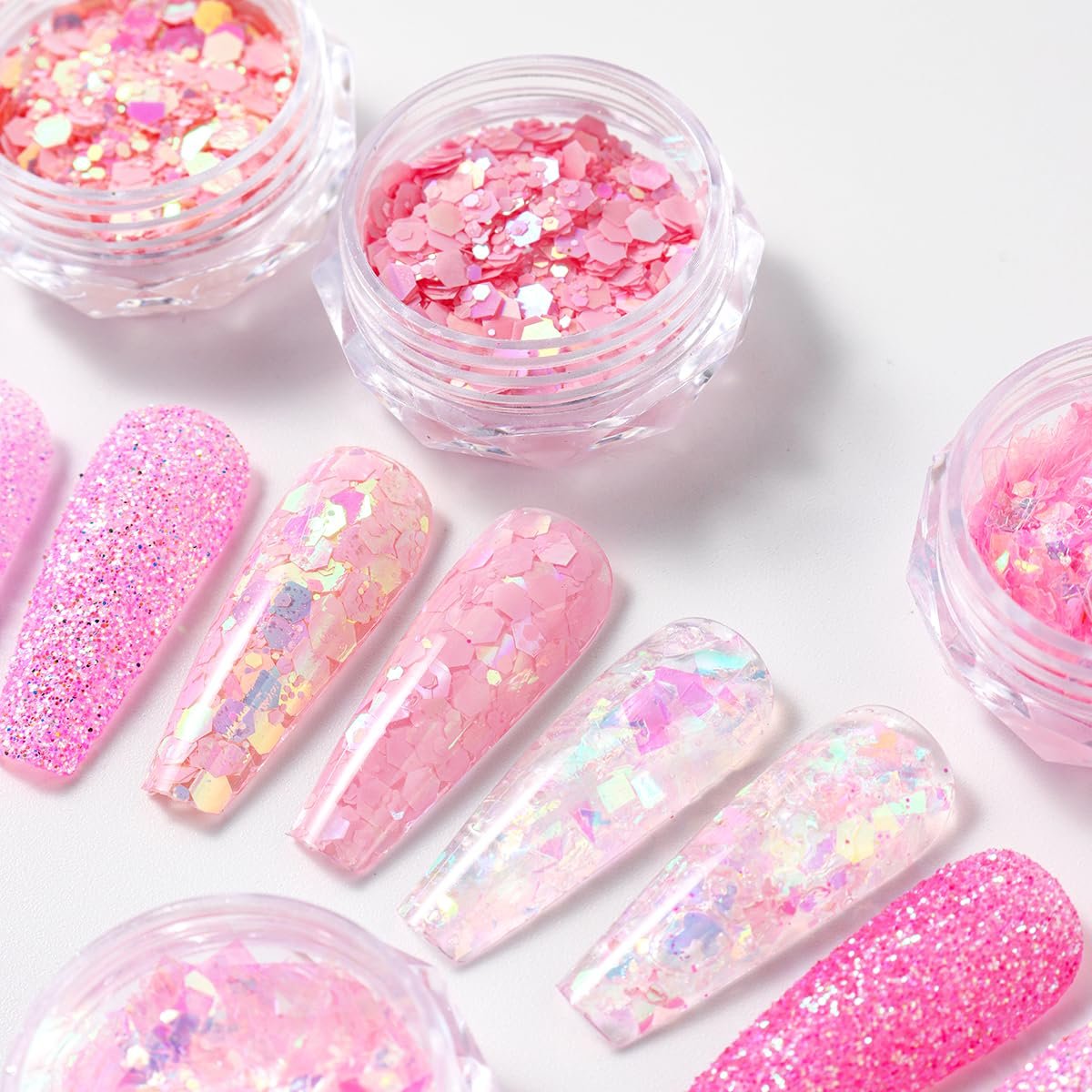 12-Color Pink Nail Glitter Powder Set - Holographic Sequins & Sparkle Flakes for Acrylic Nails Manicure Decorations - görsel 13